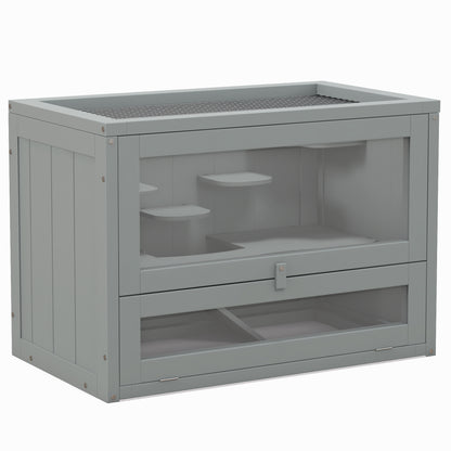 Jaula Para Hámster Pawhut Madera De Abeto Gris 60x35x42 Cm_0