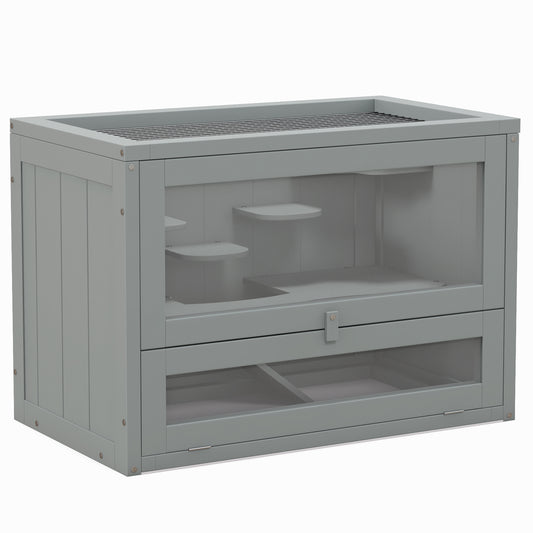 Jaula Para Hámster Pawhut Madera De Abeto Gris 60x35x42 Cm_0