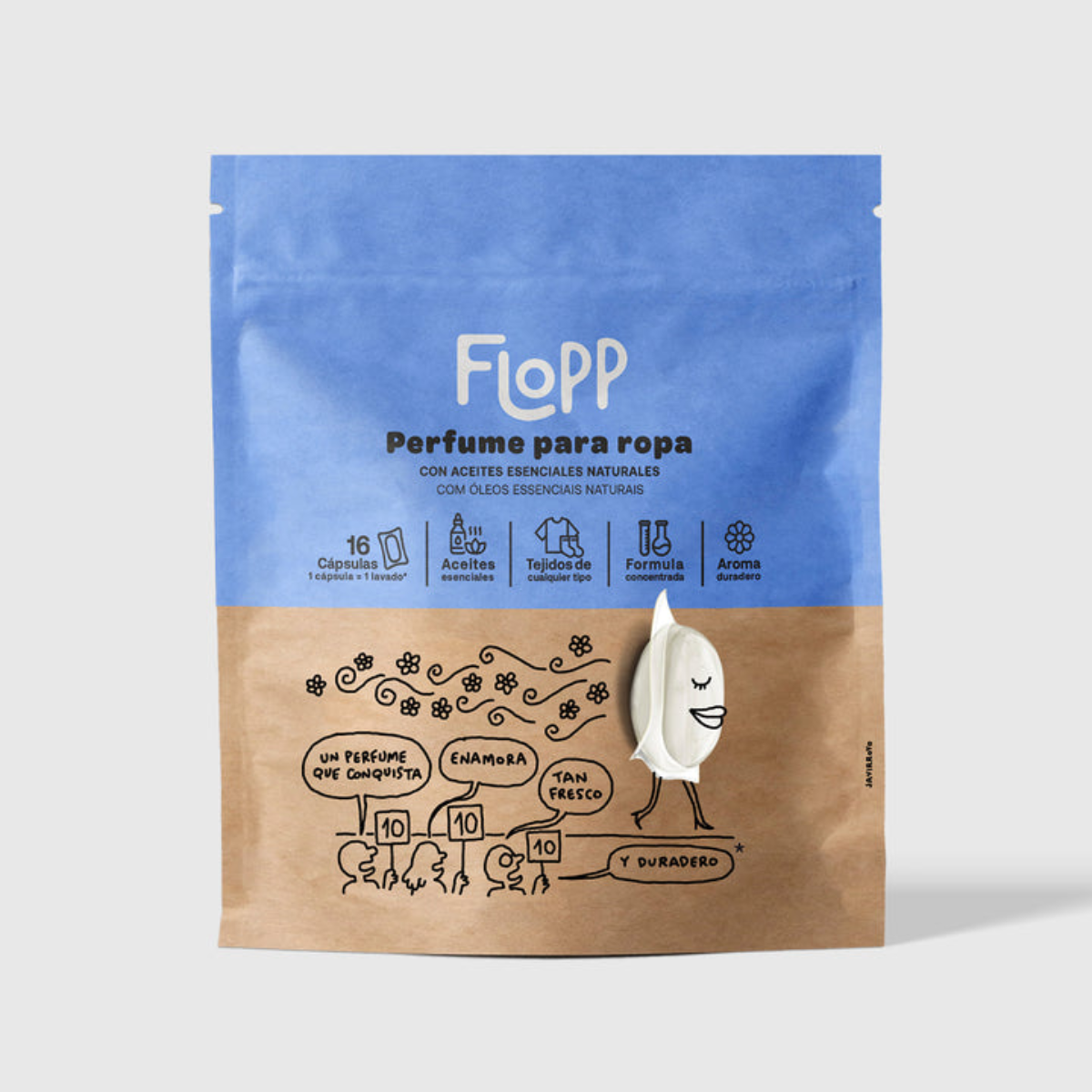 Embalagem de 2 x perfume para roupa ECO Flopp 16 cápsulas