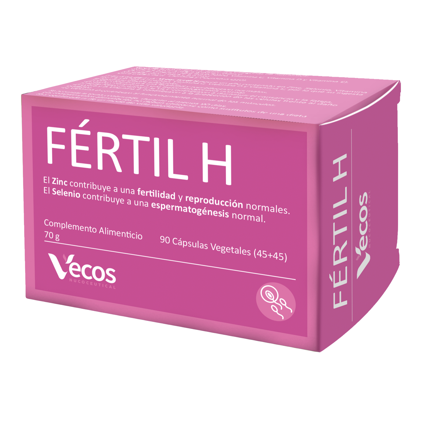 Fértil H VECOS (45+45 cápsulas) | Estimulación de Fertilidad masculina | Zinc + Selenio | Maca andina + L-Carnitina_0