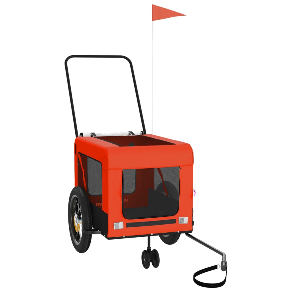 Remolque De Bicicleta Mascotas Hierro Tela Oxford Naranja Negro_3