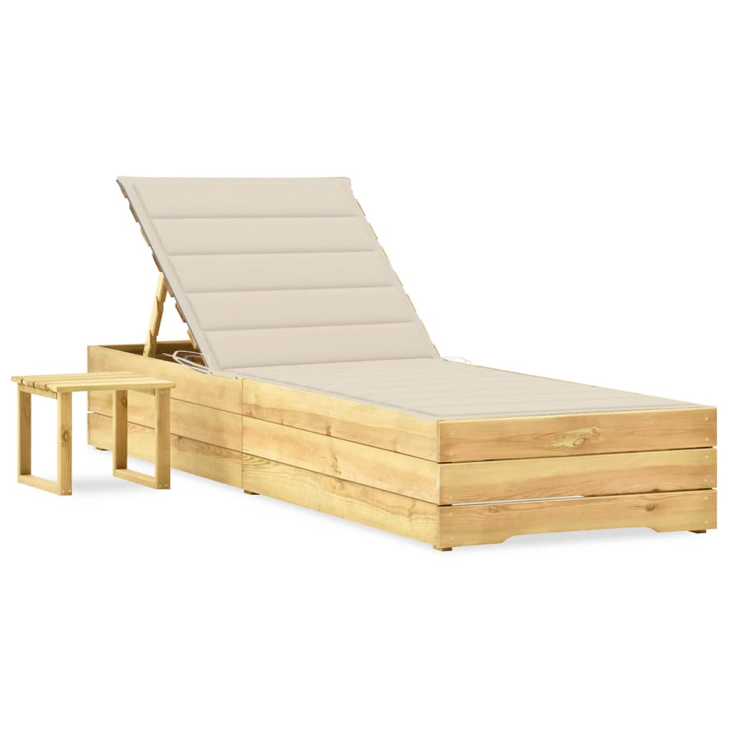 Tumbona De Jardín Con Mesa Y Cojín De Madera De Pino Impregnada_0
