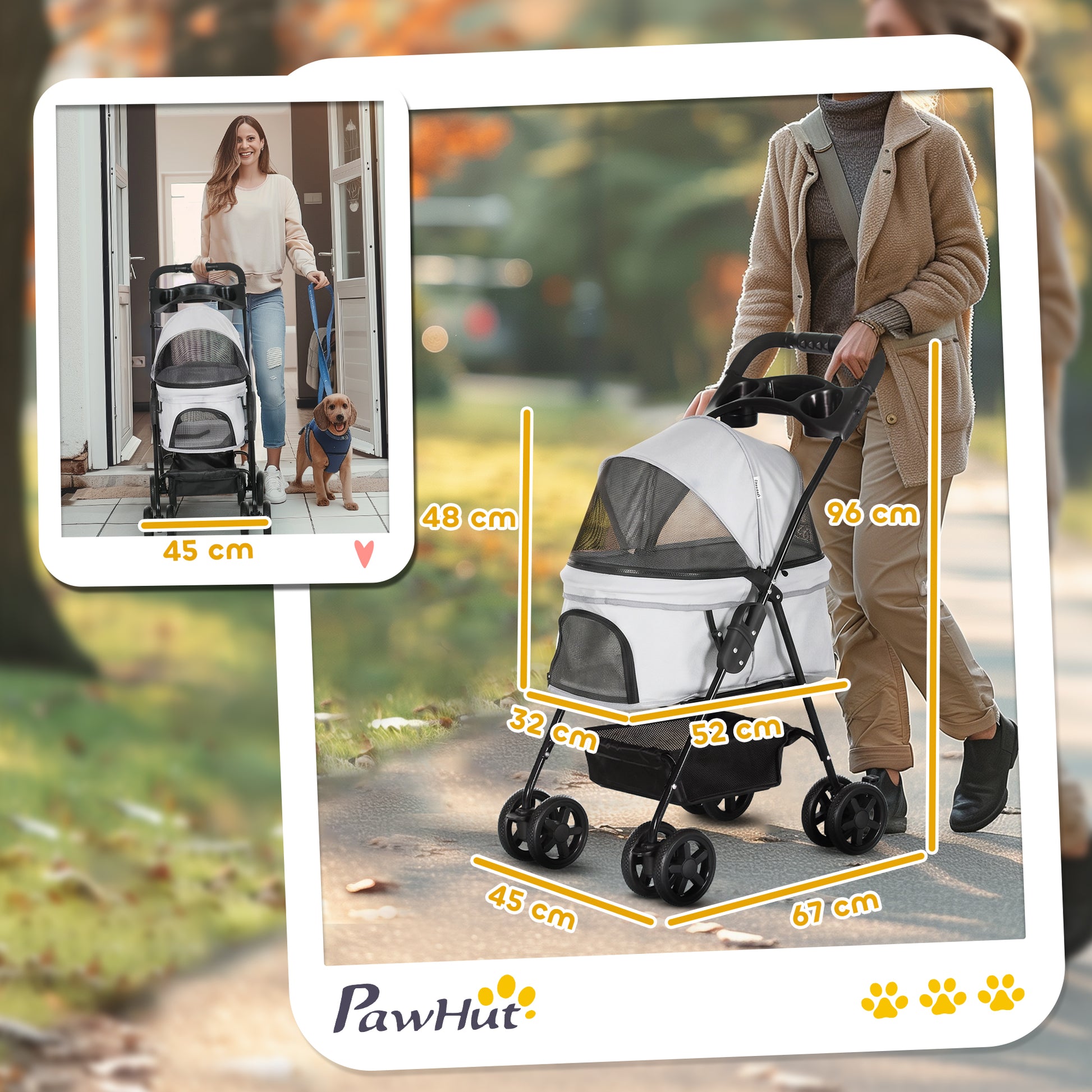 Pawhut Cochecito Para Perros Plegable Con Ruedas Universales 67x45x96 Cm Gris_2
