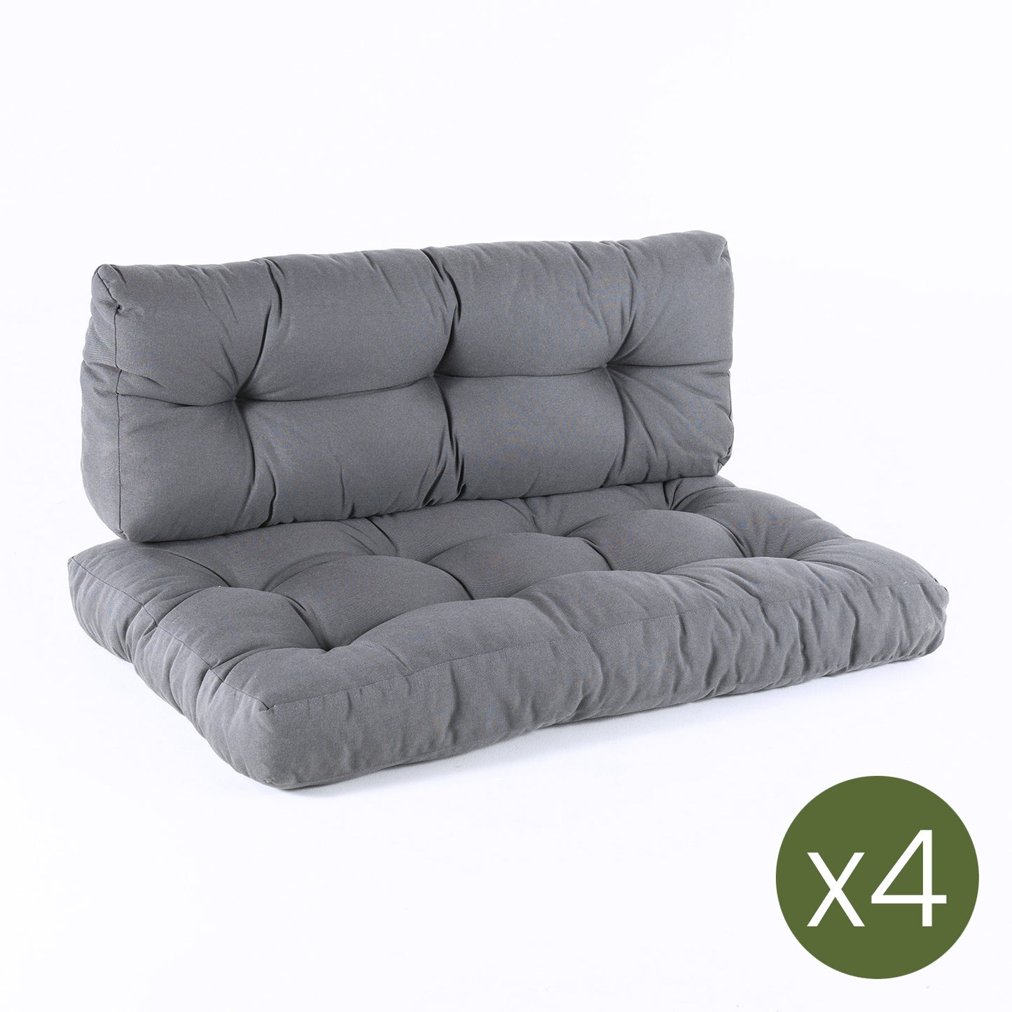 Pack 4 Cojines Para Palets, Cojín De Asiento 80x120x16 Cm + Cojín Respaldo 42x120x16 Cm, Olefin Color Gris, Repelente Al Agua_2