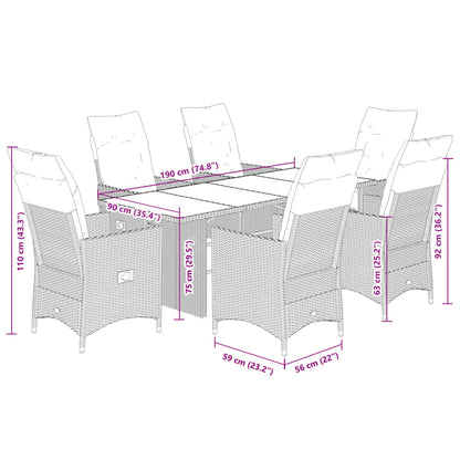 Set Comedor Jardín 7 Pzas Y Cojines Ratán Sintético Gris / Vetonek_4