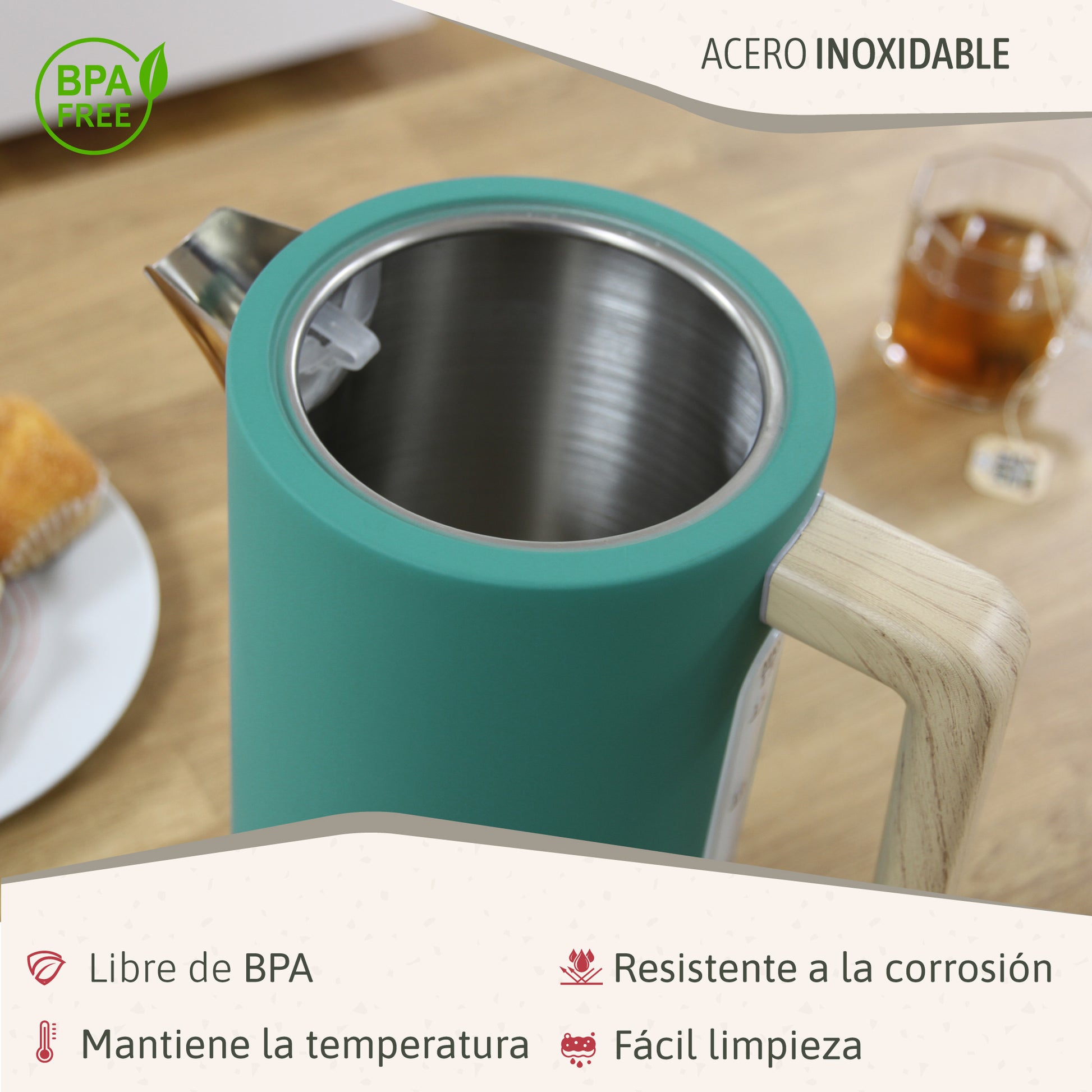 Briebe Nordic Hervidor Agua Eléctrico 1,7l Inalámbrico Ebullición Rápida, Libre De Bpa, Base De 360°, Kt1165gre, Verde_4