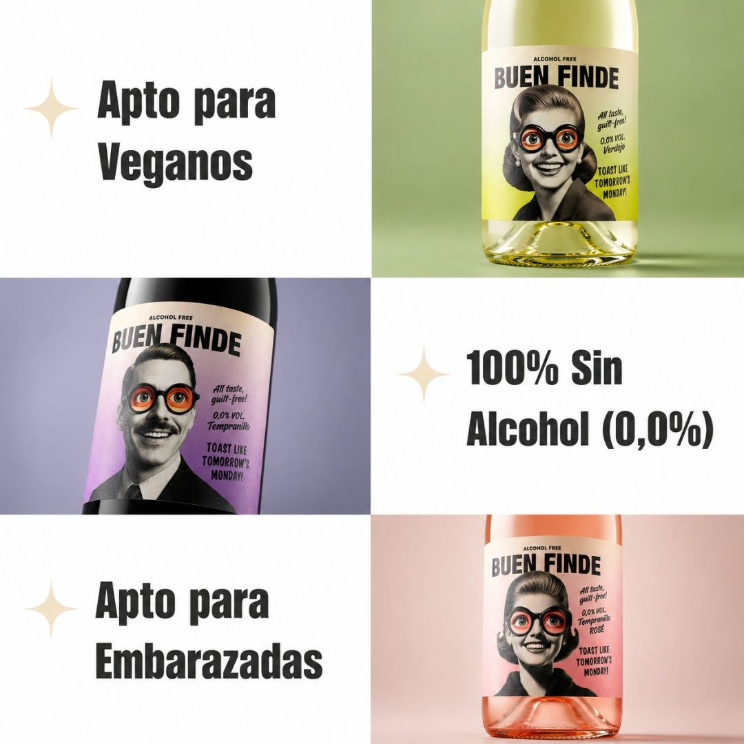 Vino Sin Alcohol 0,0% | Pack 6 Botellas X 750 Ml 2x Blanco Verdejo + 2x Rosado Tempranillo + 2x Tinto Tempranillo_1