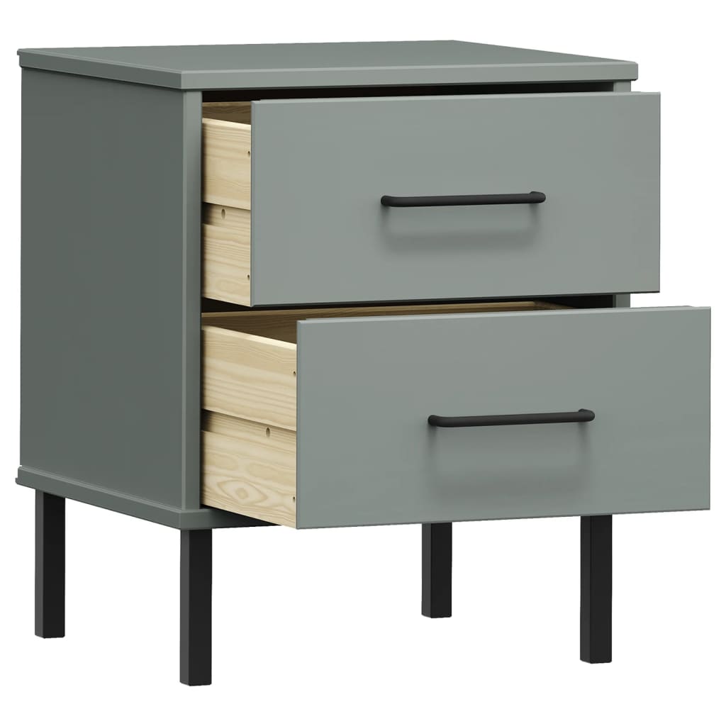 Mesita De Noche Patas De Metal Madera Maciza Pino Gris Oslo_3