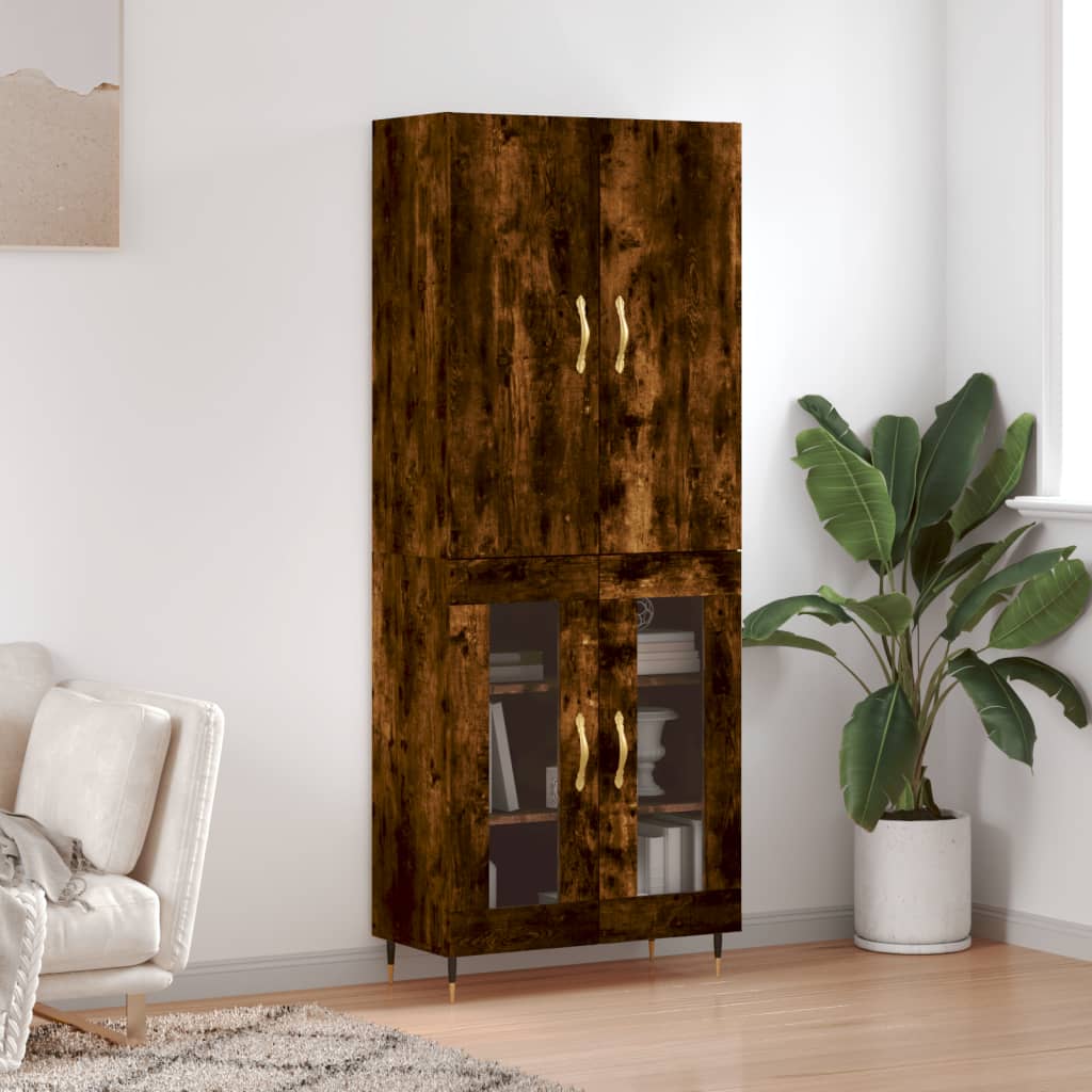 Aparador Alto Madera Contrachapada Roble Ahumado 69,5x34x180 Cm_0