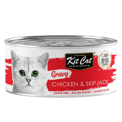 Kit Cat Canned Gravy - Ração húmida para gatos com molho de frango e bonito Skipjack 70g