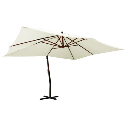 Vidaxl Sombrilla Jardín Voladiza Palo De Madera Arena Blanco 400x300cm_0
