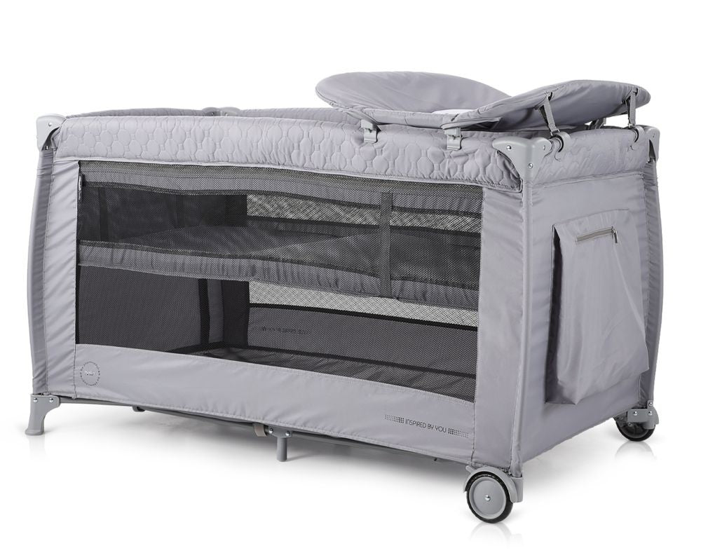Cuna De Viaje Doble Altura Con Cambiador Y Carrusel Bella Ash Grey_2