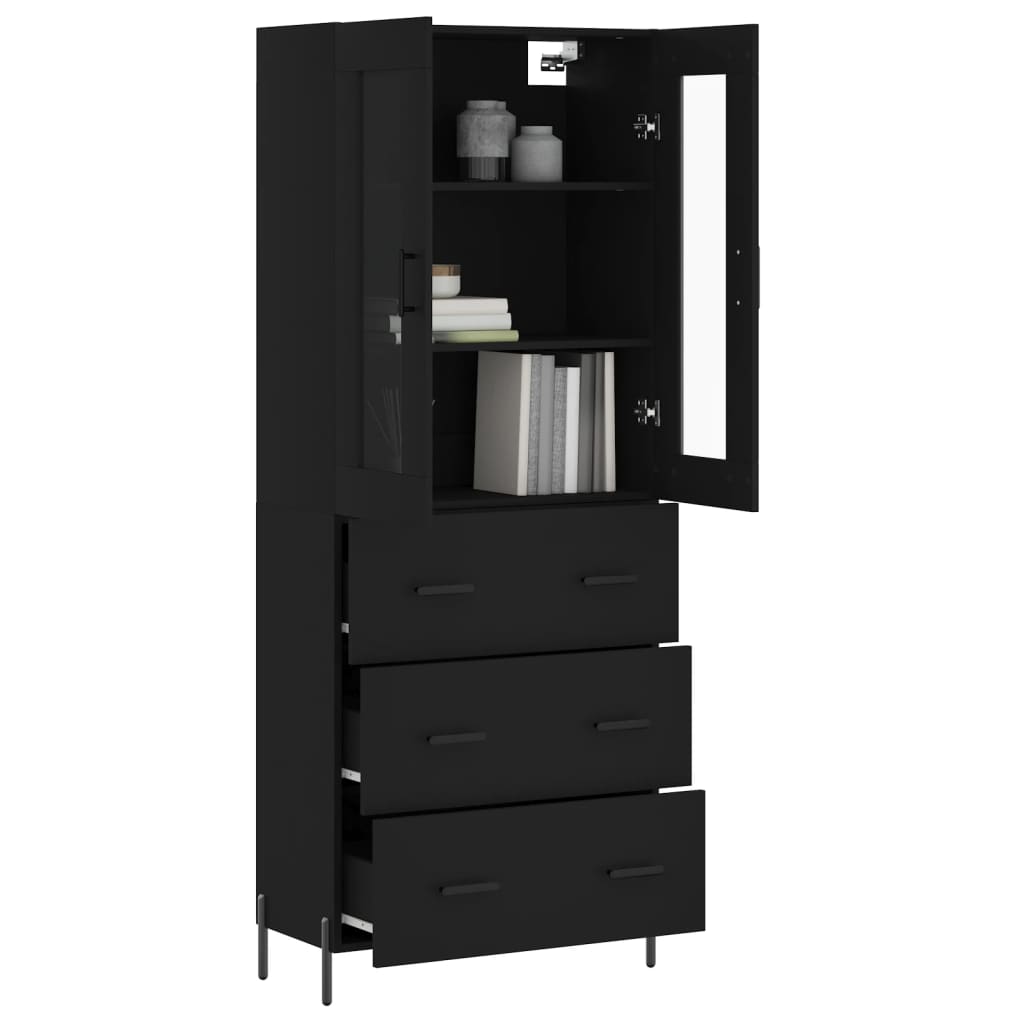 Aparador Alto Madera Contrachapada Negro 69,5x34x180 Cm_2