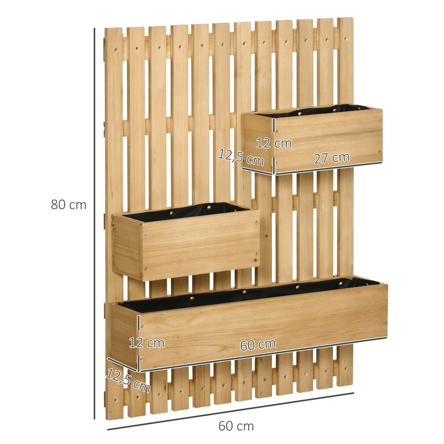 Outsunny Jardinera De Pared Con Enrejado De Madera 3 Macetas Móviles 60x16x80 Cm_2