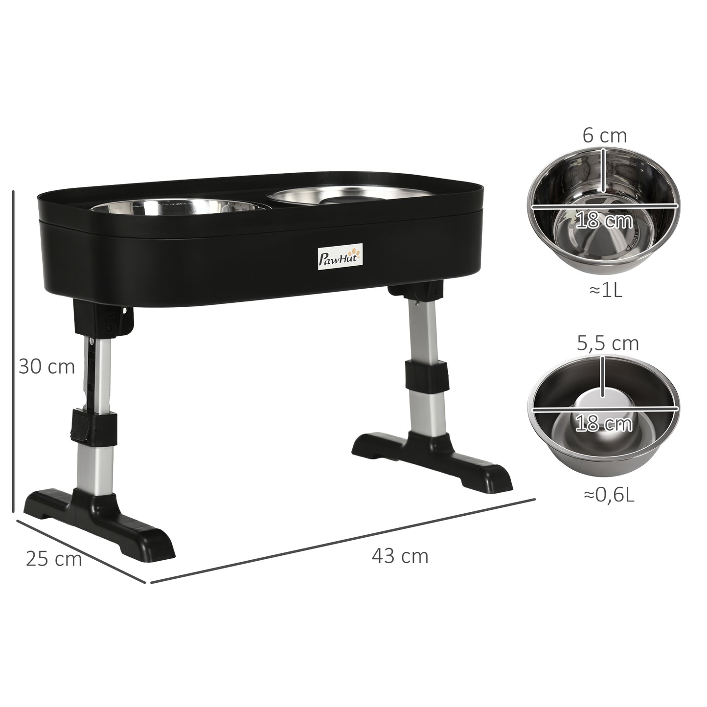 Pawhut Comedero Elevado Para Perros De 4 Alturas Ajustables 43x25x30 Cm Negro_2