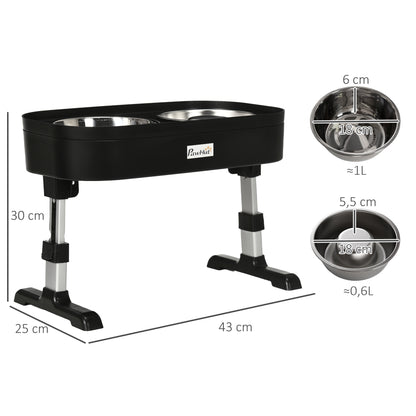 Pawhut Comedero Elevado Para Perros De 4 Alturas Ajustables 43x25x30 Cm Negro_2