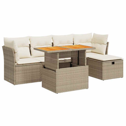 Set Sofás Jardín Y Cojines 6 Pzas Ratán Sintético Acacia Beige / Vetonek_3
