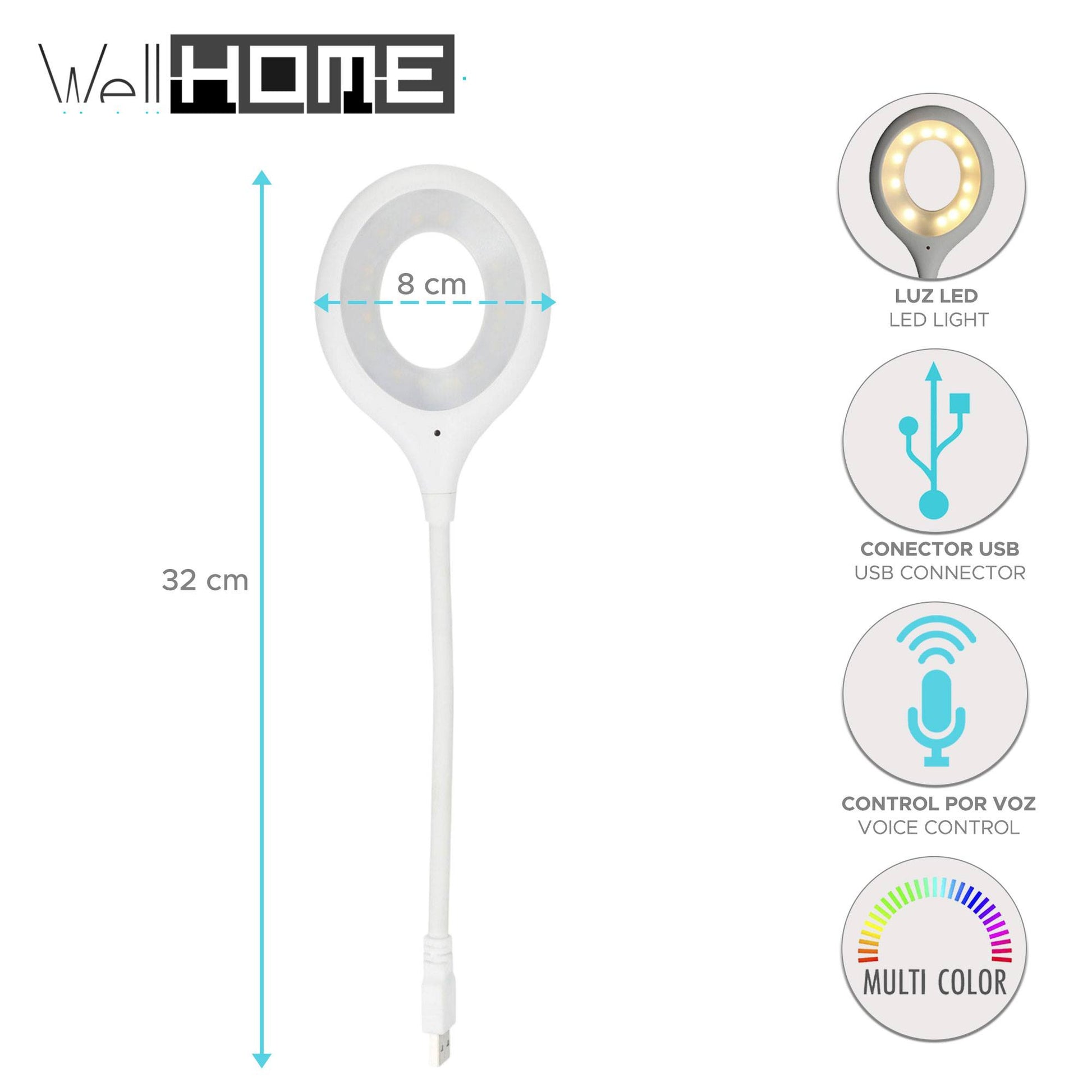 Well Home Lámpara Con Control Por Voz Color Blanco H.32cm_1