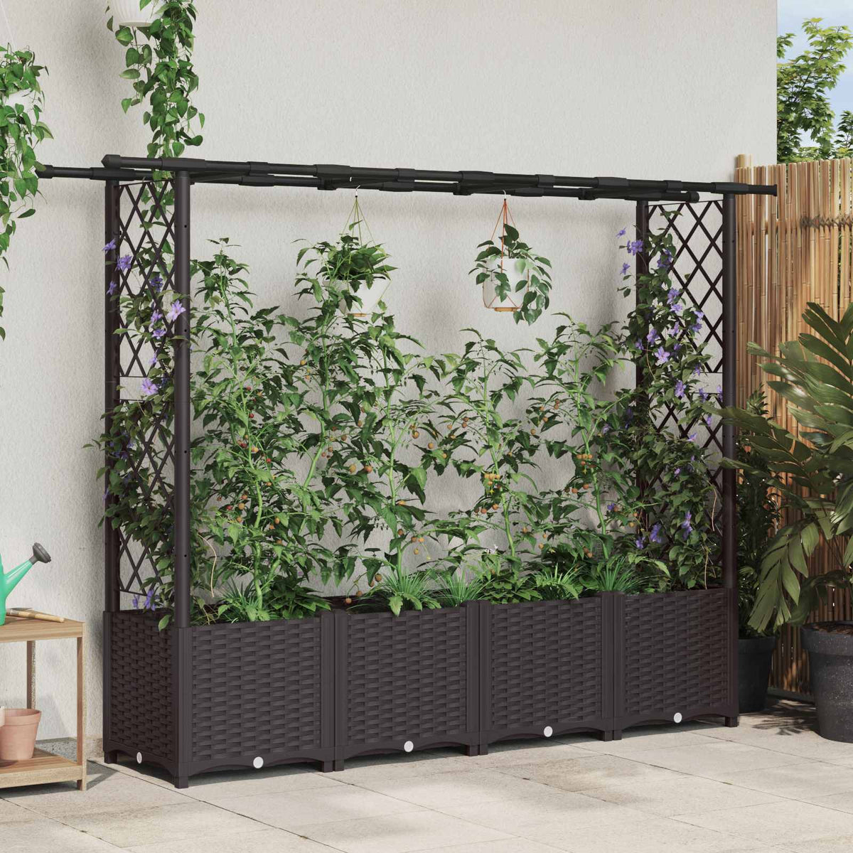 Cama Elevada Con Trellis Y Techo Marrón 203 X 40 X 136 Cm Pp_1