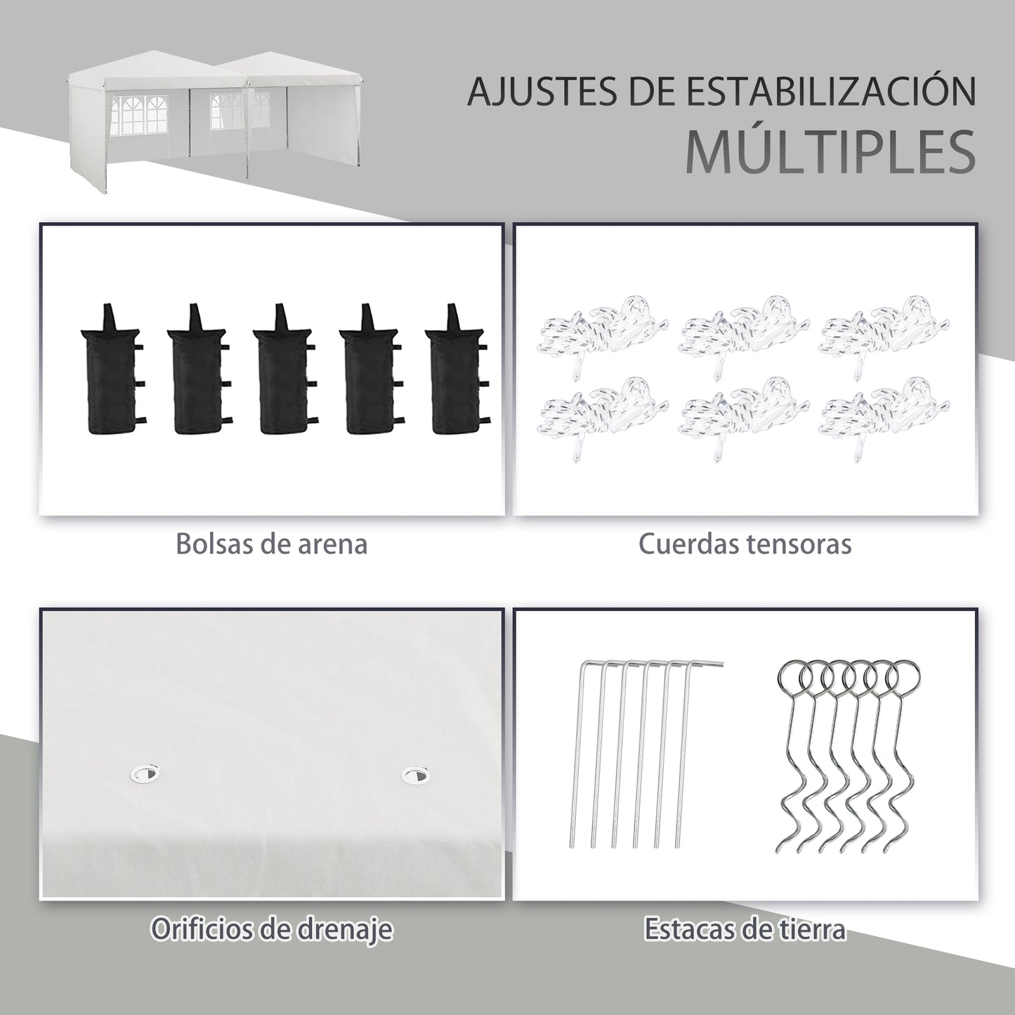 Outsunny Carpa Plegable 6x3 M Con Paredes Laterales Altura Ajustable Blanco_5