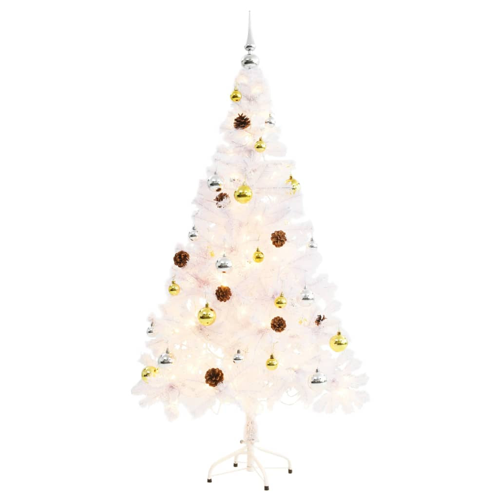 Vidaxl Árbol De Navidad Preiluminado Con Luces Y Bolas Blanco 150 Cm_1
