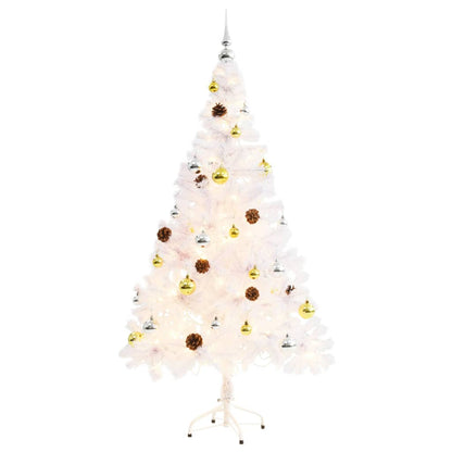 Vidaxl Árbol De Navidad Preiluminado Con Luces Y Bolas Blanco 150 Cm_1