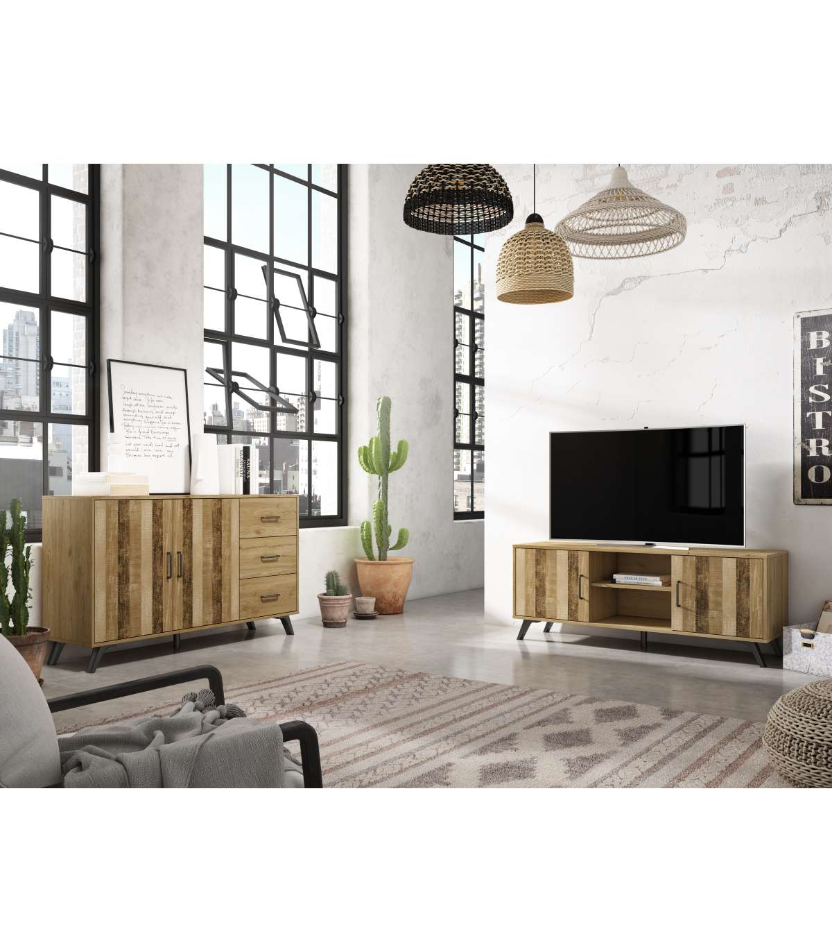 Mueble Aparador Nora 2 Puertas 3 Cajones Acabado Natural, 136.3cm(ancho) 81cm(alto) 40cm (_5