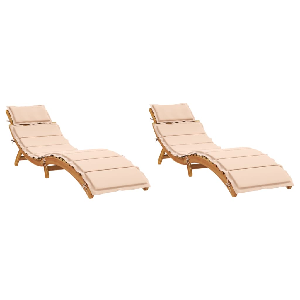 Tumbonas Con Cojines 2 Uds Madera Maciza De Acacia Beige / Vetonek_4