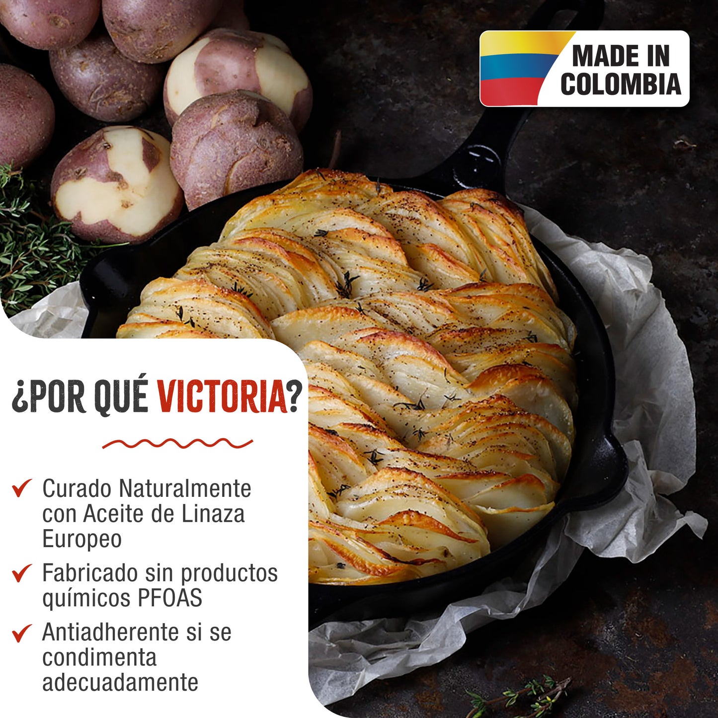 Victoria Sartén Hierro Fundido Curado Inducción 30cm, Apta Fuego, Barbacoa, Horno Cast Iron Skillet, 36706, Negro_1