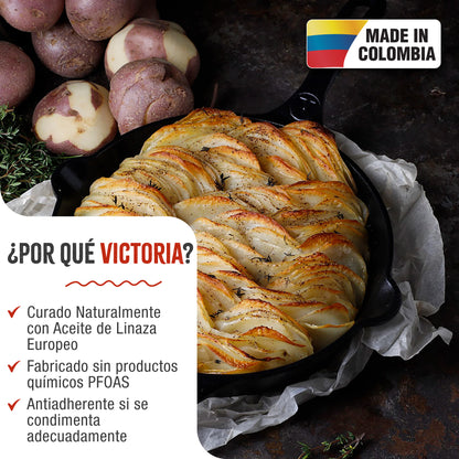 Victoria Sartén Hierro Fundido Curado Inducción 30cm, Apta Fuego, Barbacoa, Horno Cast Iron Skillet, 36706, Negro_1
