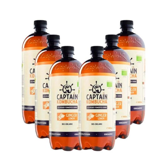 Embalagem de 6 bebidas de kombucha de gengibre e limão 6L