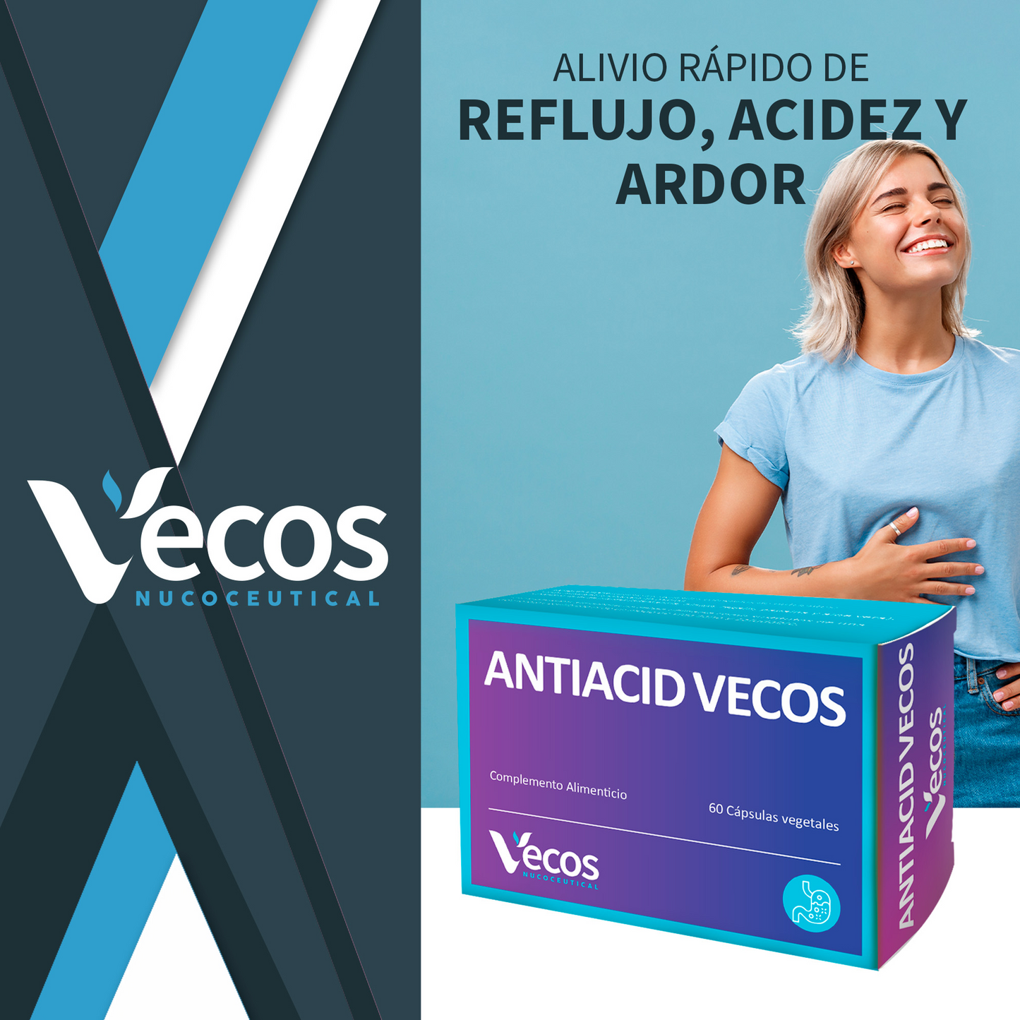 Antiacid Vecos 60 Cápsulas | Antiácido Y Antirreflujo | Alginato De Sodio Y Calcio_1