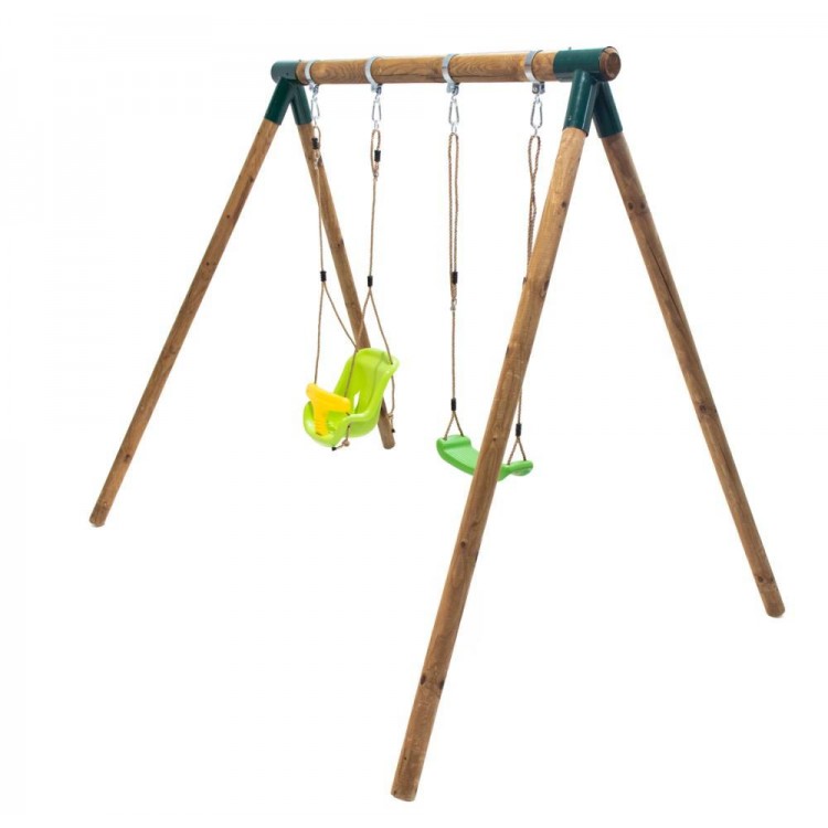 Columpio Doble De Madera Redonda Masgames Kibo Xl + Asiento Bebe._1