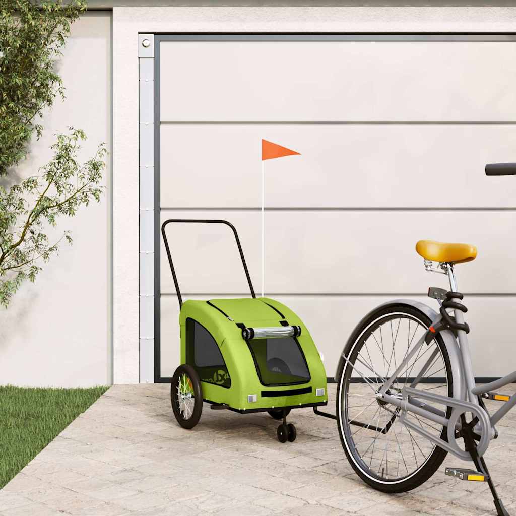 Remolque De Bicicleta Mascotas Hierro Tela Oxford Verde_1