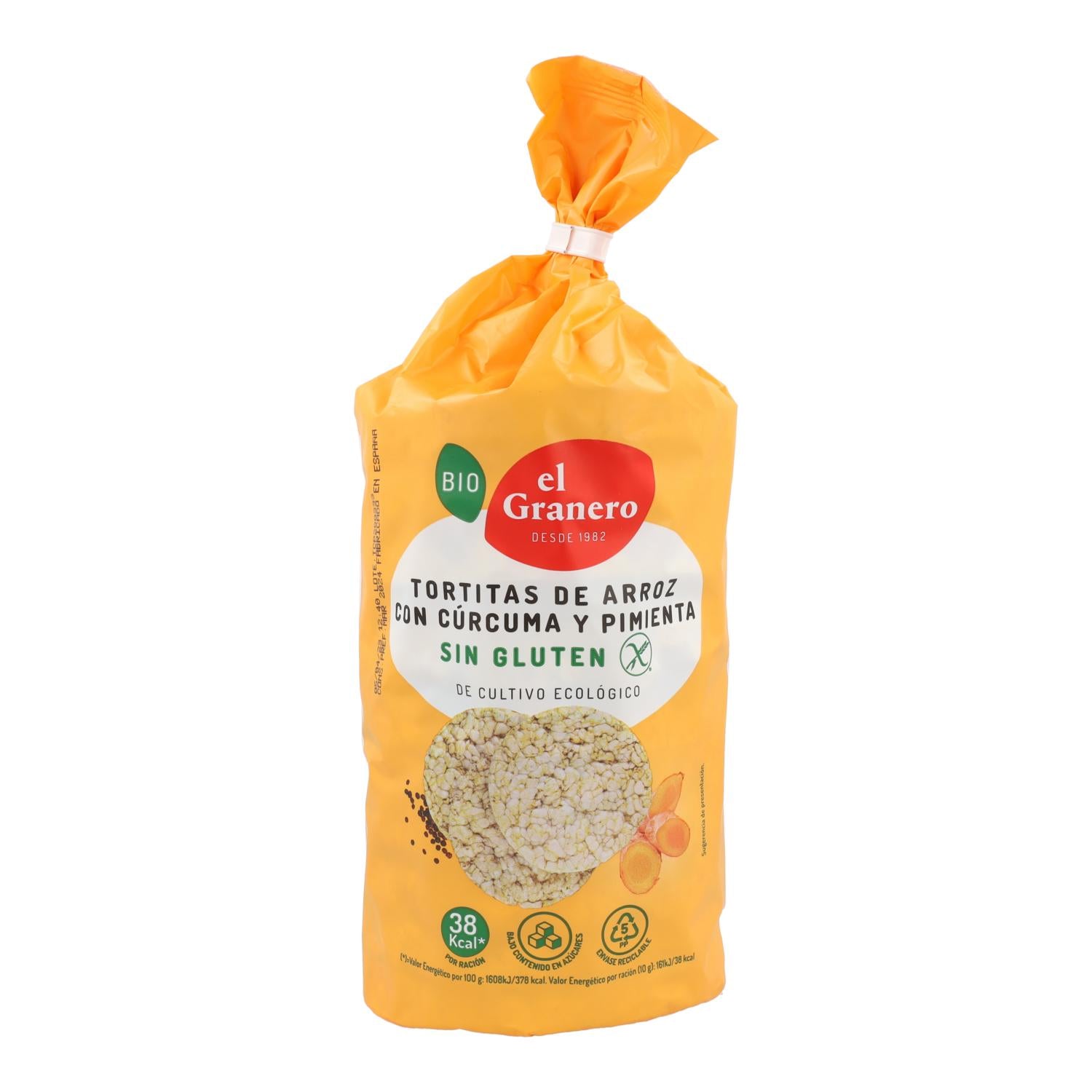 Bolinhos de arroz biológico sem glúten com curcuma e pimenta da El Granero, 115 g