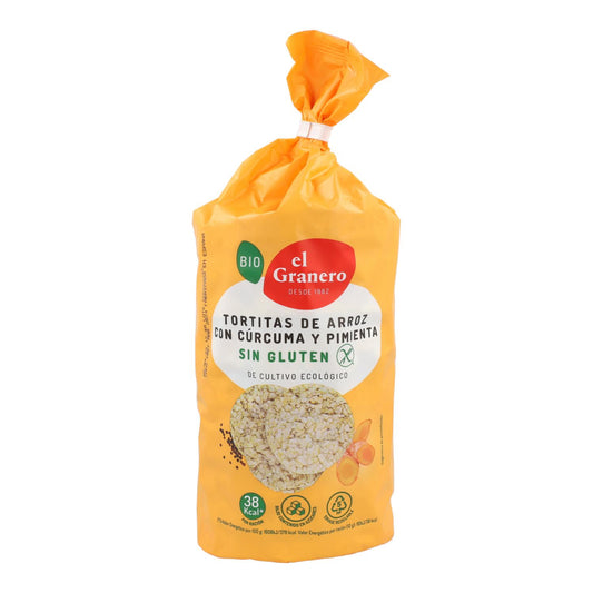 Bolinhos de arroz biológico sem glúten com curcuma e pimenta da El Granero, 115 g