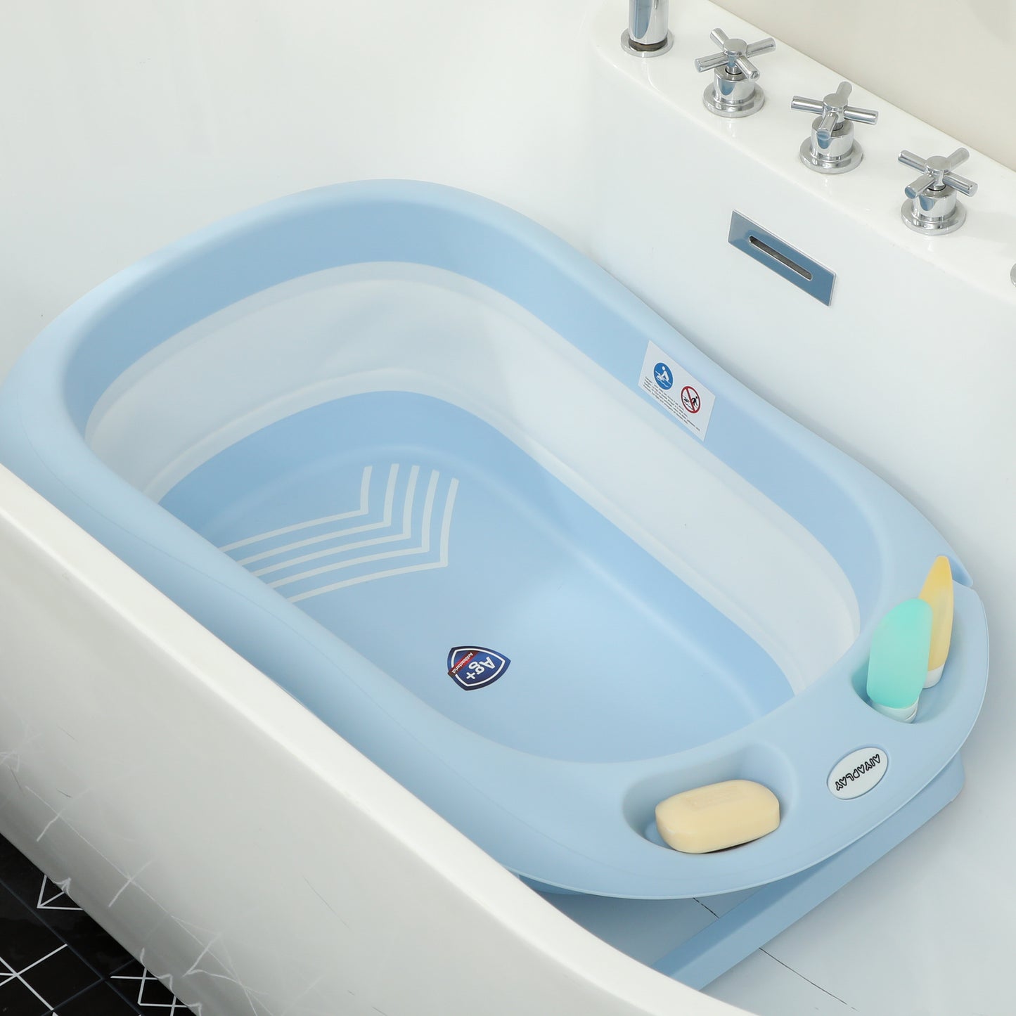 Aiyaplay Bañera Plegable Con Soporte Agujero De Ducha 83x48x23,5 Cm Azul Claro_4