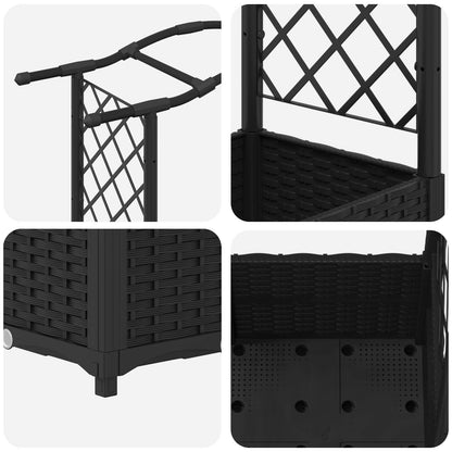 Cama Elevada Con Trellis Y Techo Negro 204 X 40 X 138 Cm Pp_5