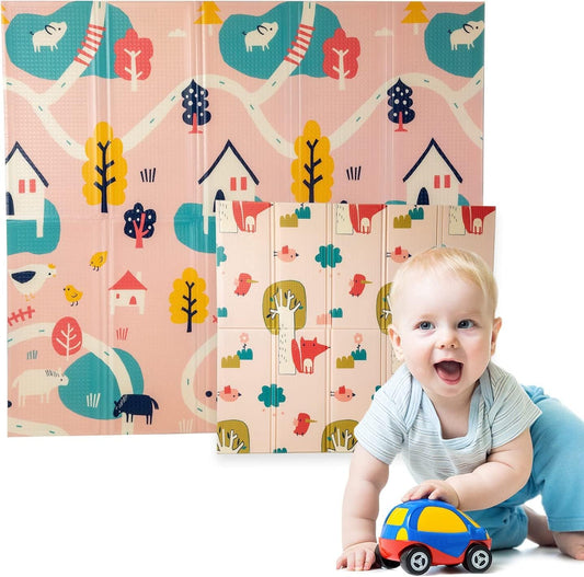 Alfombra Bebe, 1.5cm Grosor, Diseño Infantil, 200 X 180 Cm, Acolchada De Xpe, Reversible_0