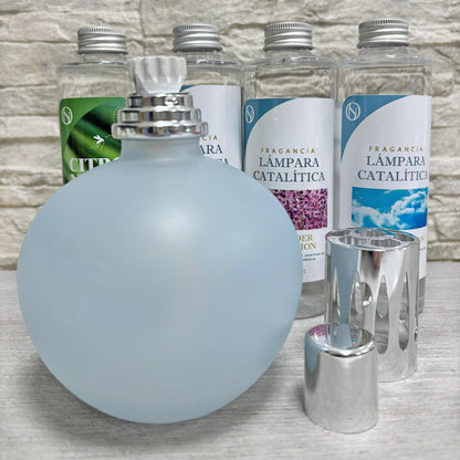 Lámpara Catalítica Azul Grisáceo Mate + Aroma Cotton Clean 500ml - Elimina Olores, Perfuma Y Mejora La Calidad Del Aire_1