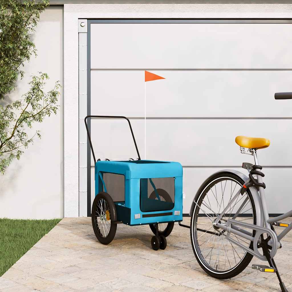 Remolque De Bicicleta Mascotas Hierro Tela Oxford Azul Negro_1