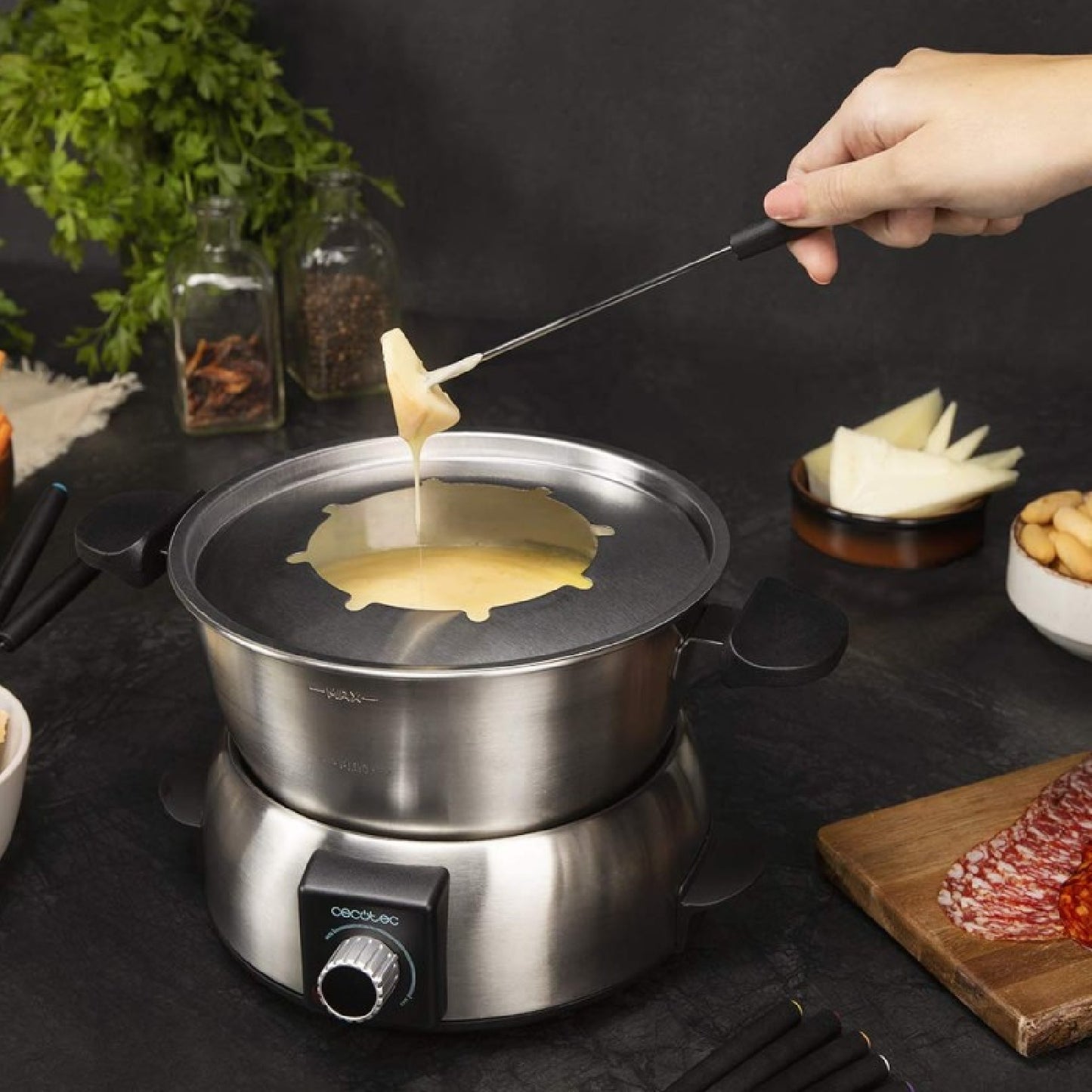 Fondue Eléctrica Fun Gourmetfondue. 1000 W De Potencia, Termostato Regulable, Acero Inoxidable, Para Queso, Chocolate Y Aceite, Incluye 8 Tenedores,_4