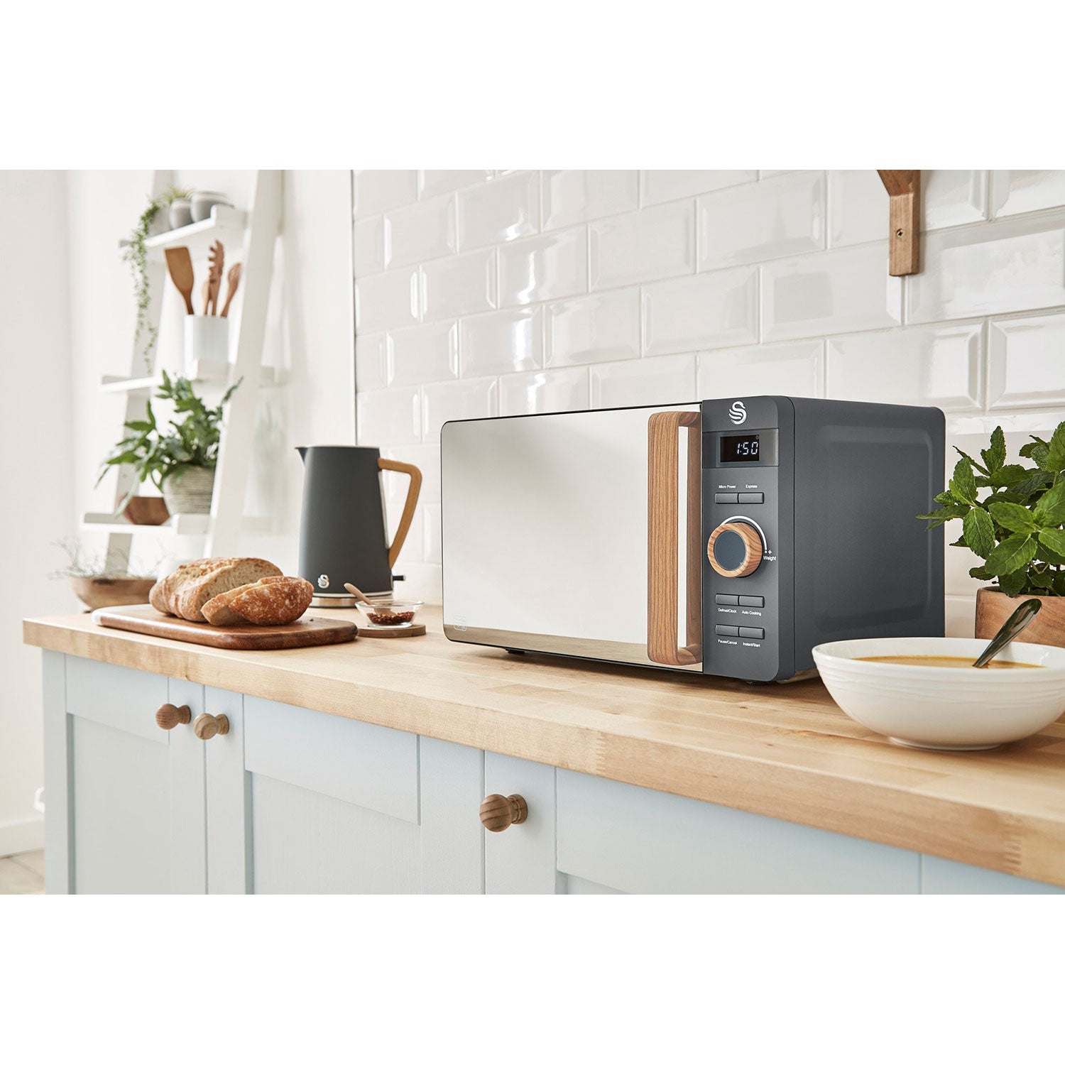Swan Nordic Set Desayuno, Hervidor Agua 1,7l, Tostadora 2 Rebanadas, Microondas 20l Digital, Strp1060gryneu, Gris_4