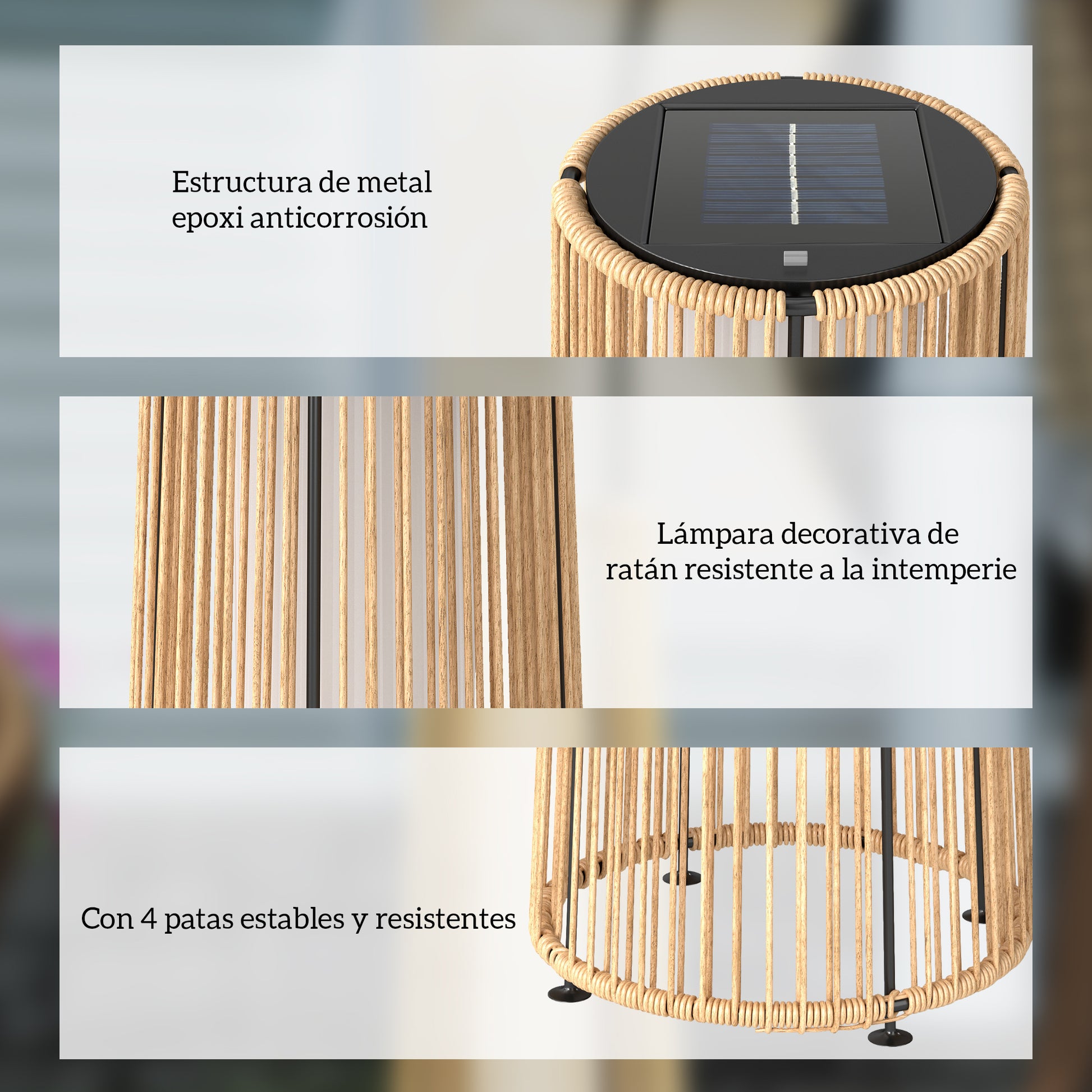 Outsunny Lámpara De Pie Ratán Energía Solar Con Control Luz Automático Negro_5
