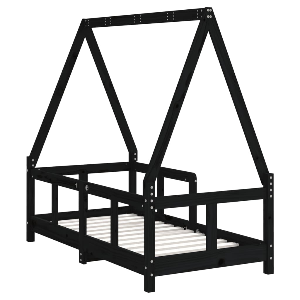 Vidaxl Estructura De Cama Para Niños Madera De Pino Negro 70x140 Cm_5
