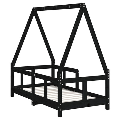 Vidaxl Estructura De Cama Para Niños Madera De Pino Negro 70x140 Cm_5