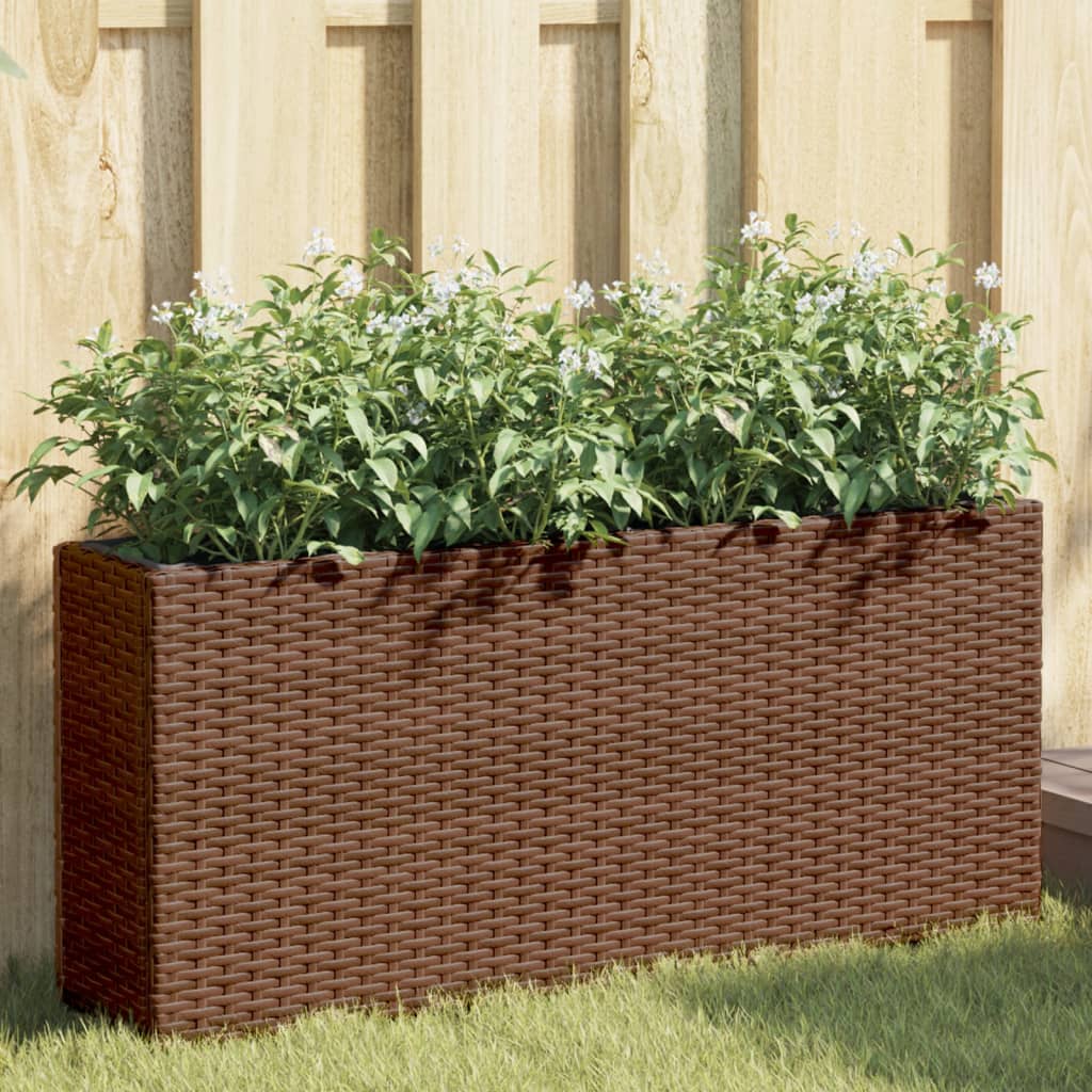 Jardinera Con 2 Maceteros De Ratán Sintético Marrón 90x20x40 Cm_1