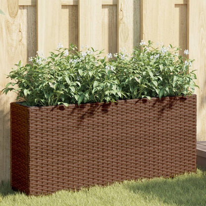 Jardinera Con 2 Maceteros De Ratán Sintético Marrón 90x20x40 Cm_1