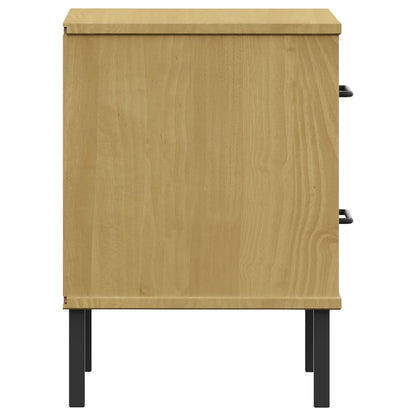 Mesita De Noche Patas De Metal Madera Maciza Pino Marrón Oslo_4