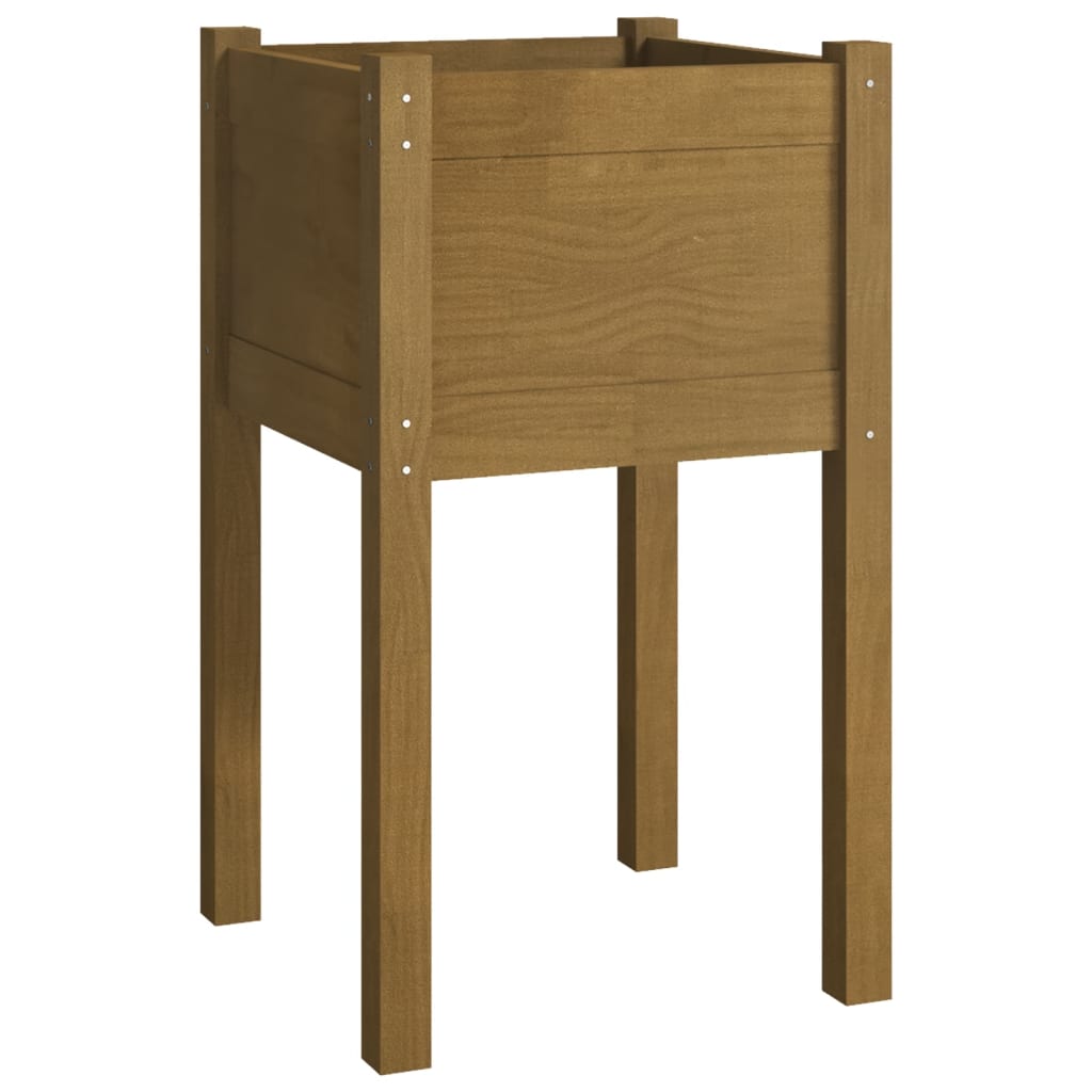 Jardinera De Madera Maciza De Pino Marrón Miel 40x40x70 Cm_0